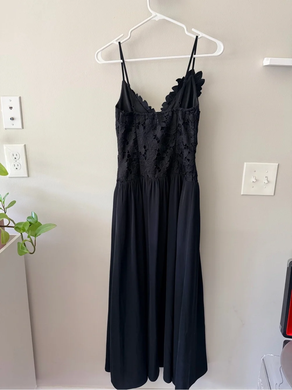 Abercrombie Black Floral Appliqué Strap Maxi Dress with Leg Slit